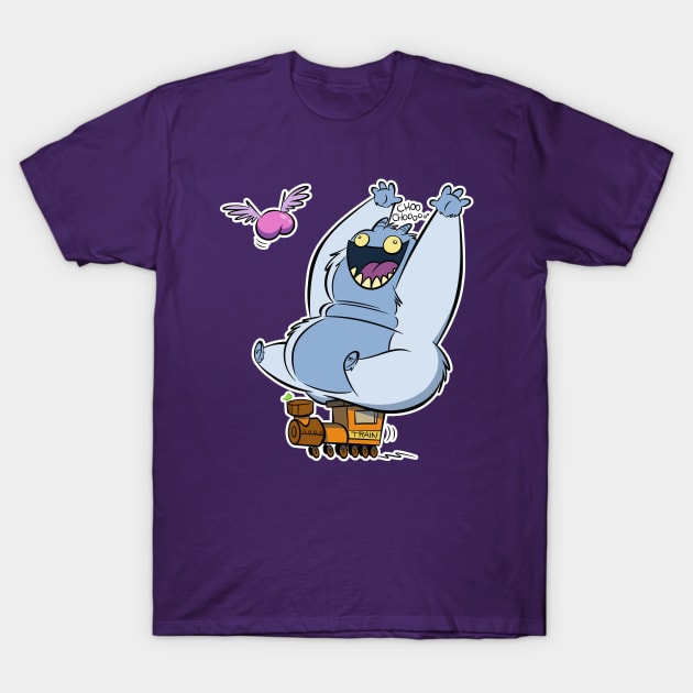 Yeti Riding a Hype Train with a Flying Butt T-Shirt by westinchurch